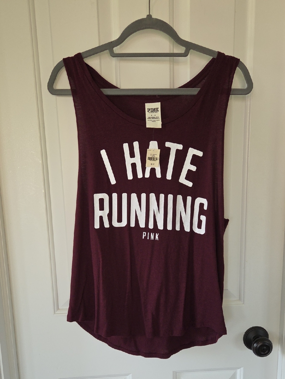 PINK Victoria's Secret Maroon Graphic 'I Hate Running' Tank